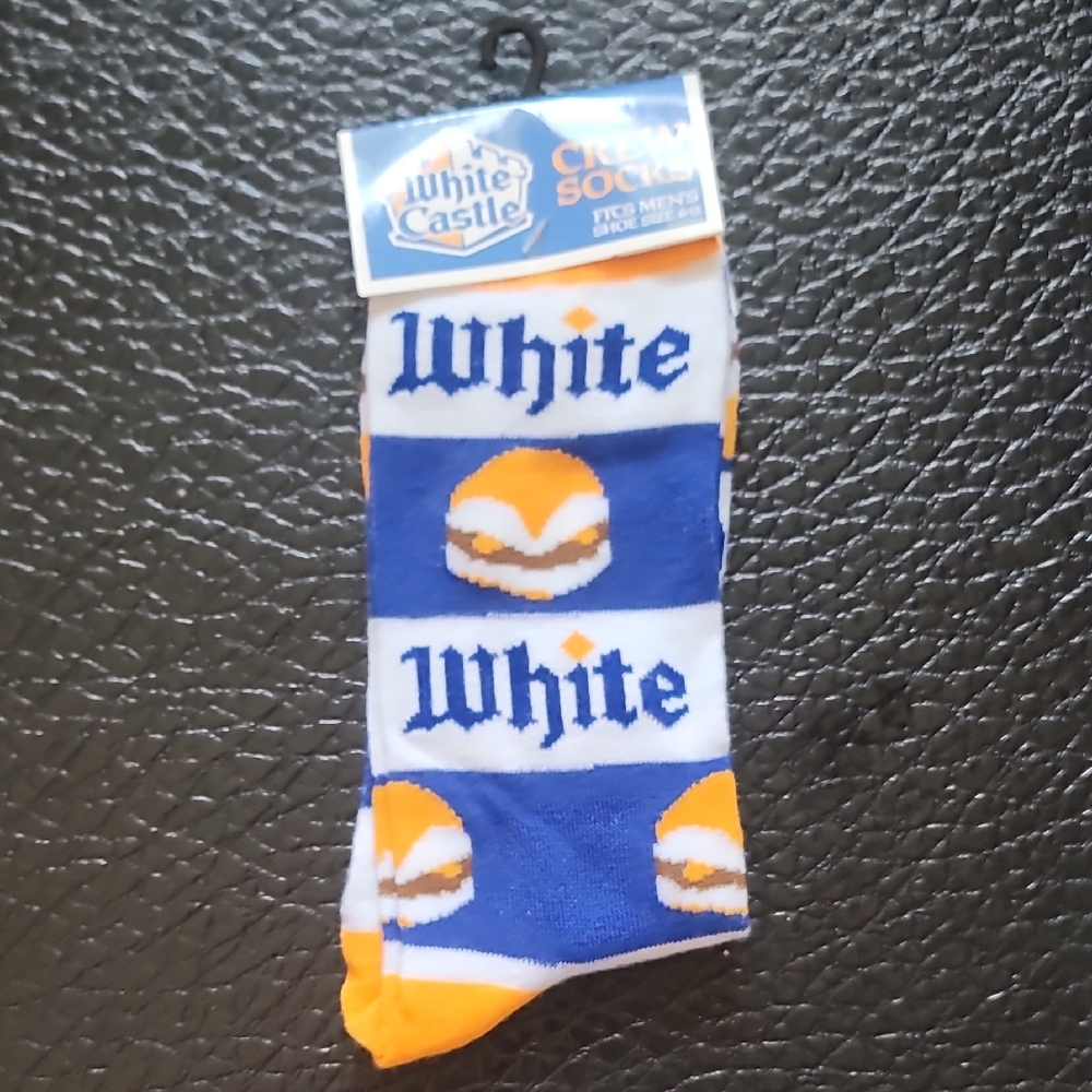 White Castle Cheeseburger Blue and Orange Crew Socks
